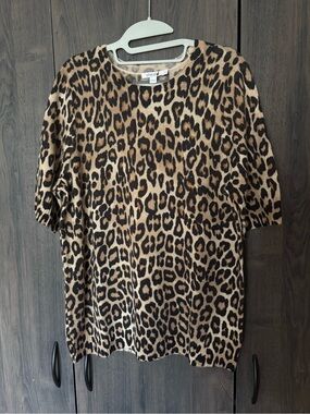Chico's Leopard Print Short Sleeve Sweater Top - Tan & Black
